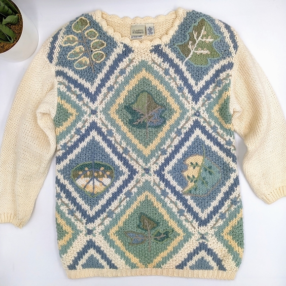 Classic Elements Sweaters - Vintage 1990s Hand Knit Pullover Sweater Classic Elements Small